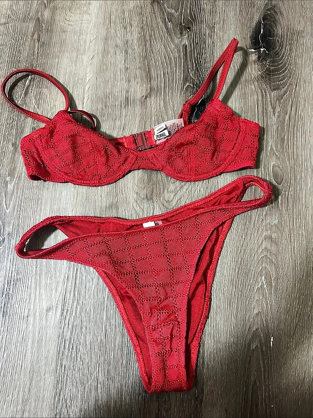 Triangl Red Balconette Quilted Underwire Bikini Set Bikini Set XS